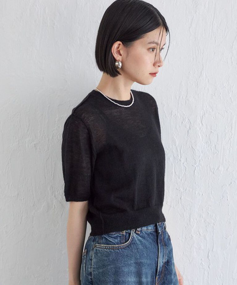 SHIPS for women「Wai＋:〈手洗い可能〉モヘヤブレンド 半袖 プルオーバー」|ニット・セーター|