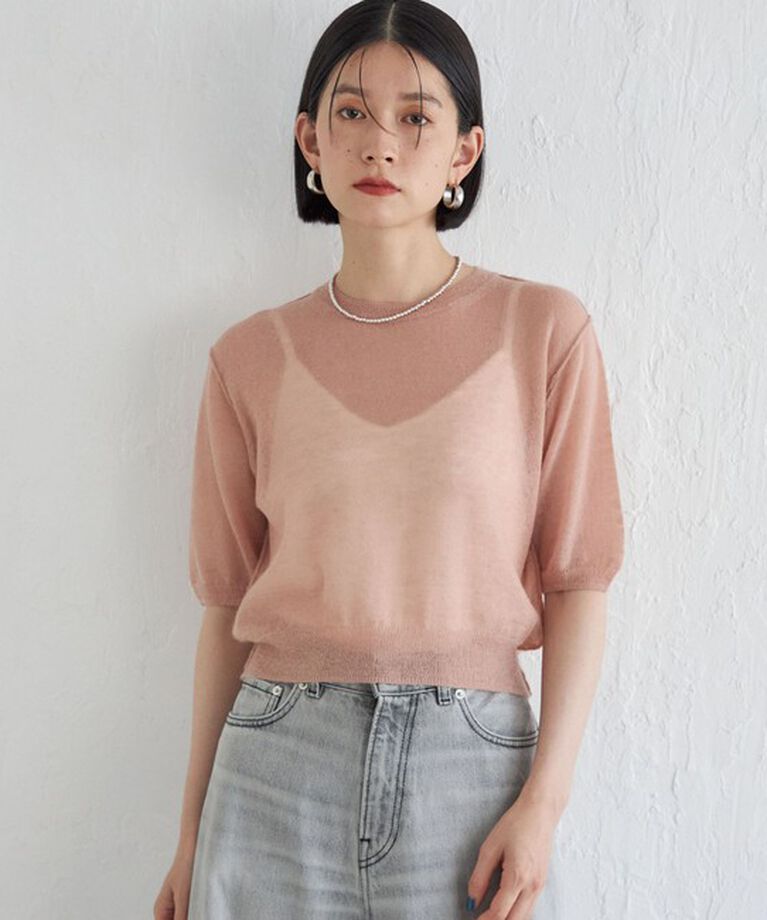 SHIPS for women「Wai＋:〈手洗い可能〉モヘヤブレンド 半袖 プルオーバー」|ニット・セーター|ピンク