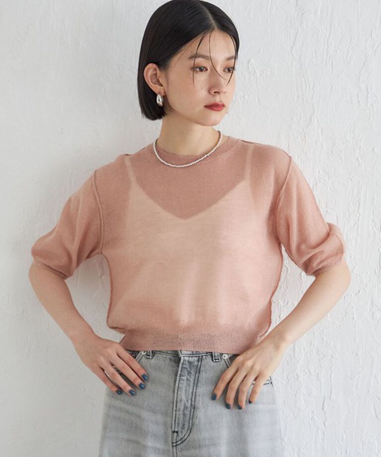 SHIPS for women「Wai＋:〈手洗い可能〉モヘヤブレンド 半袖 プルオーバー」|ニット・セーター|