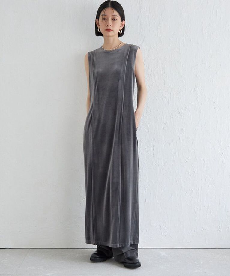 SHIPS for women「Wai＋:〈手洗い可能〉ストレッチ ポリエステル ベロア ワンピース」|ワンピース|