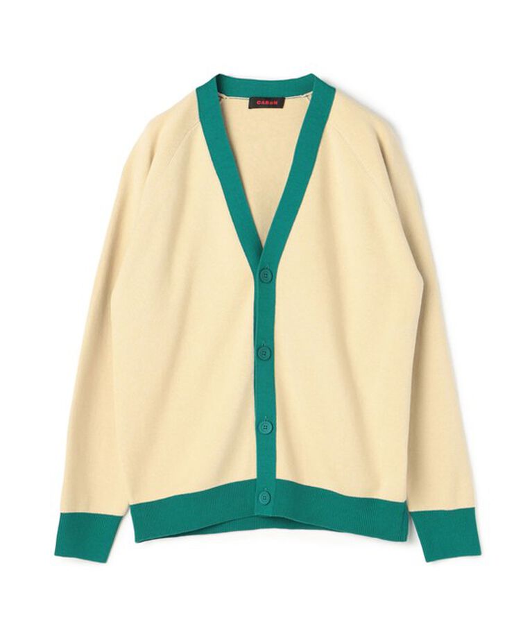 CABaN「CABaN コットンカシミヤ バイカラーVネックカーディガン」|カーディガン|42ベージュ×グリーン