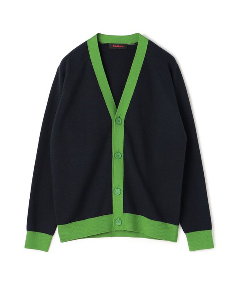 CABaN「CABaN コットンカシミヤ バイカラーVネックカーディガン」|カーディガン|68ネイビー×グリーン