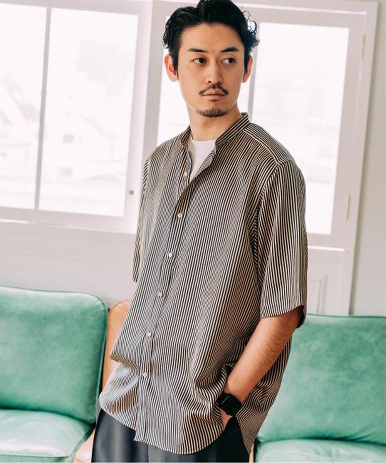 EDIFICE「パターンクレープ ショートスリーブ バンドカラーシャツ」|シャツ・ブラウス|
