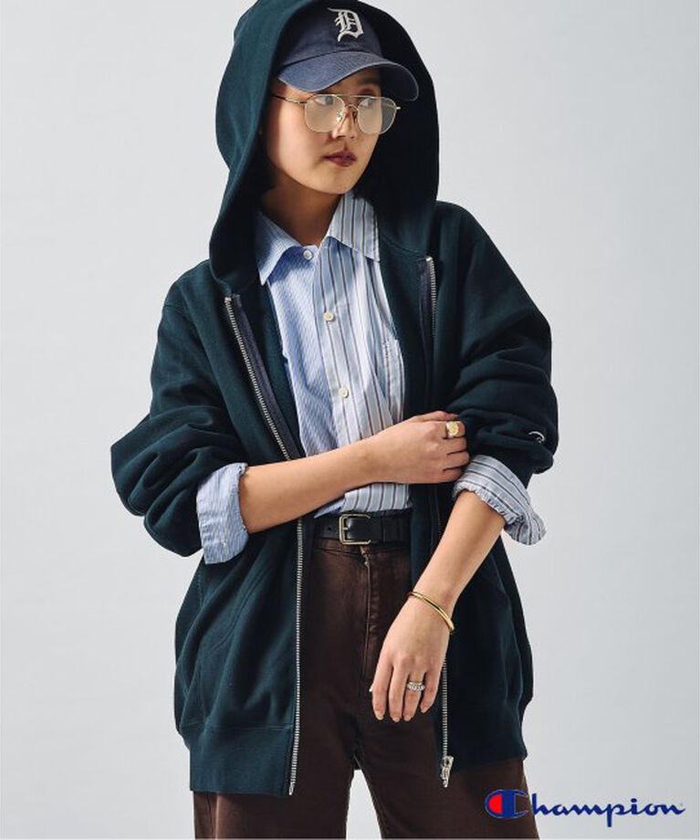 JOURNAL STANDARD「CHAMPION / チャンピオン 別注 RW WRAP FIT ZIP HOODIE」|パーカー|ネイビー