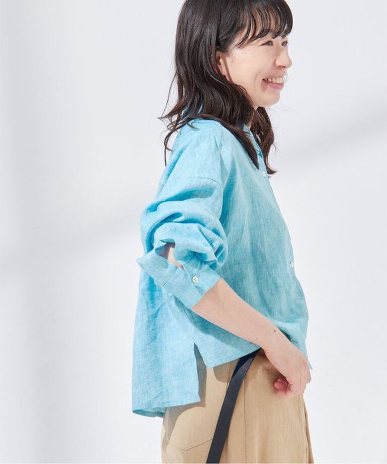 journal standard L'essage「ヨーロピアンフラックスショートシャツ」|シャツ・ブラウス|ブルー