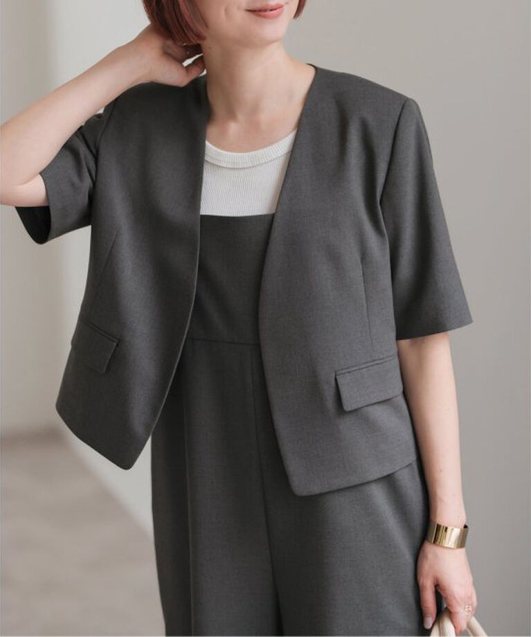 Spick and Span「ハーフスリーブノーカラージャケット」|その他|グレーA