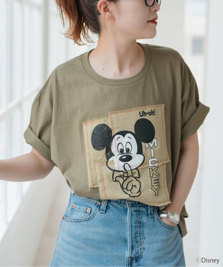 Spick and Span「《予約》WIFFLE / ウィッフル 別注パッチワークMICKY Tee」|Tシャツ・カットソー|カーキ
