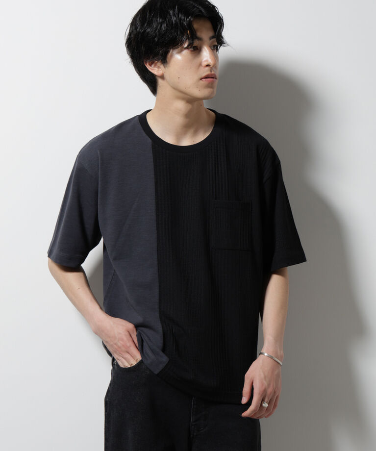 nano･universe「リンクスカノコ コンビTシャツ 半袖」|Tシャツ・カットソー|ブラック