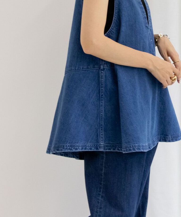 Rie Miller「【RM denim】ペプラムジレデニムブラウス」|シャツ・ブラウス|
