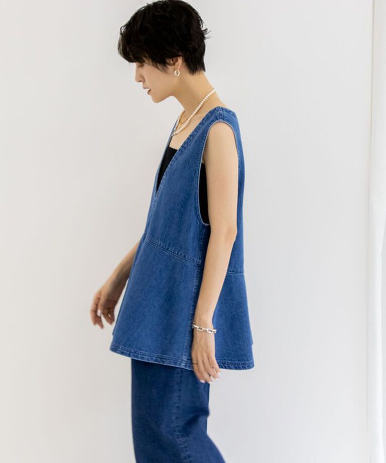 Rie Miller「【RM denim】ペプラムジレデニムブラウス」|シャツ・ブラウス|