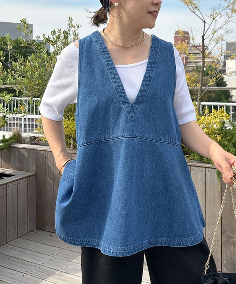 Rie Miller「【RM denim】ペプラムジレデニムブラウス」|シャツ・ブラウス|