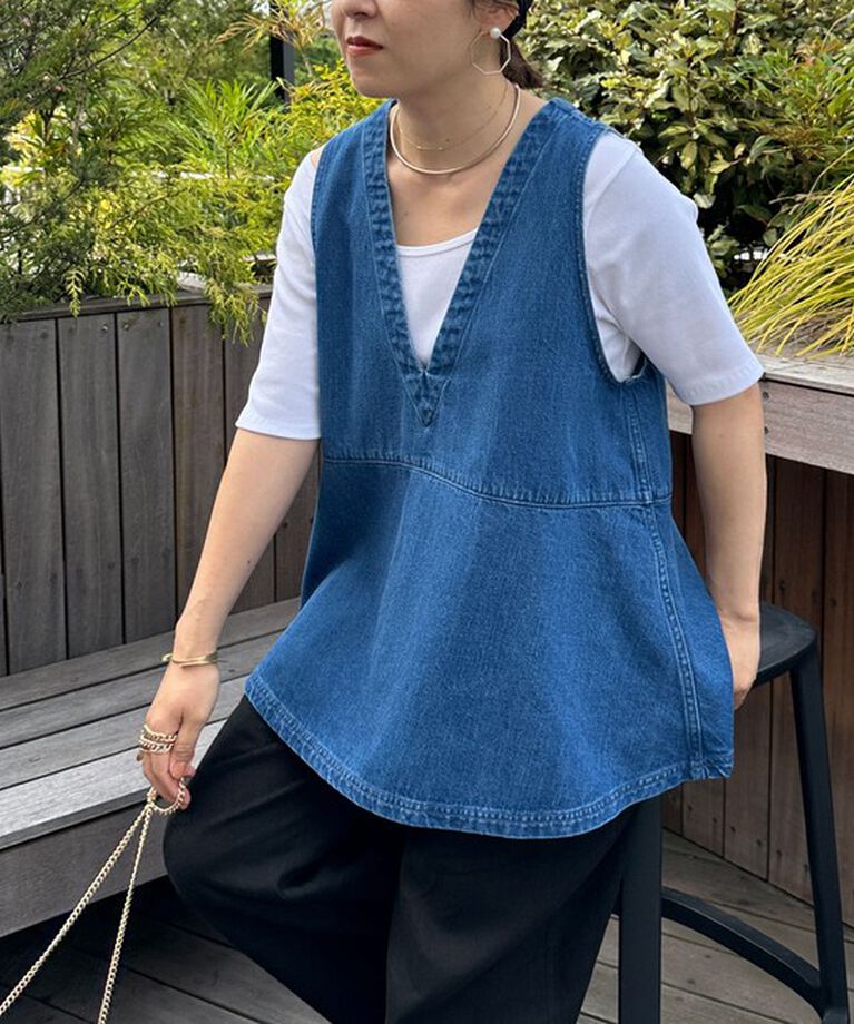 Rie Miller「【RM denim】ペプラムジレデニムブラウス」|シャツ・ブラウス|