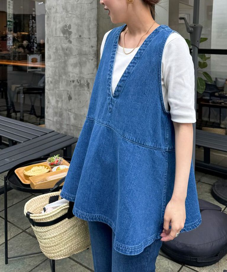Rie Miller「【RM denim】ペプラムジレデニムブラウス」|シャツ・ブラウス|