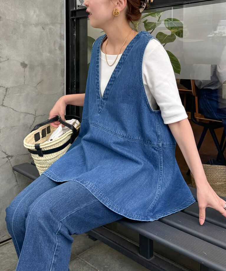 Rie Miller「【RM denim】ペプラムジレデニムブラウス」|シャツ・ブラウス|