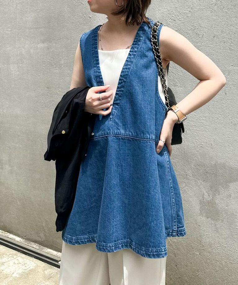 Rie Miller「【RM denim】ペプラムジレデニムブラウス」|シャツ・ブラウス|