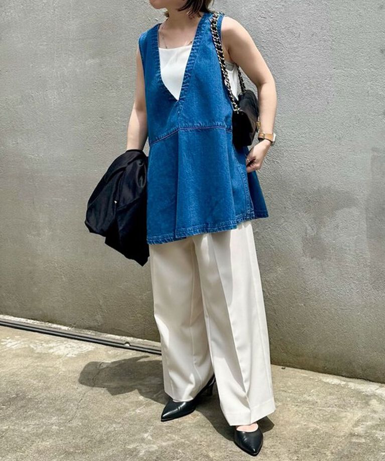 Rie Miller「【RM denim】ペプラムジレデニムブラウス」|シャツ・ブラウス|
