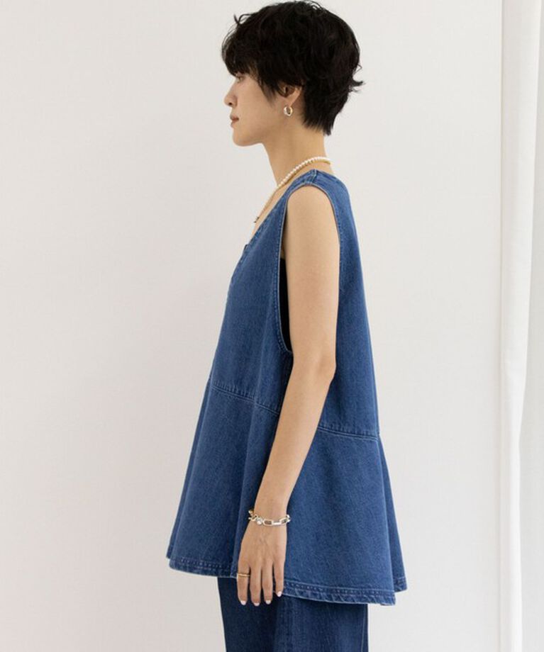Rie Miller「【RM denim】ペプラムジレデニムブラウス」|シャツ・ブラウス|
