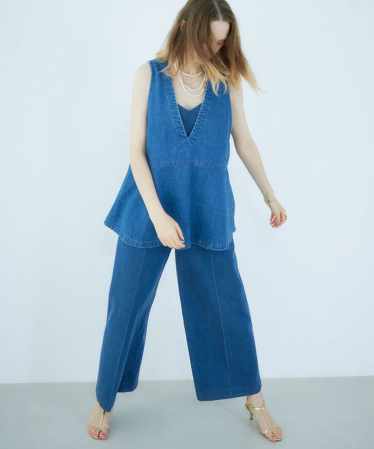 Rie Miller「【RM denim】ペプラムジレデニムブラウス」|シャツ・ブラウス|