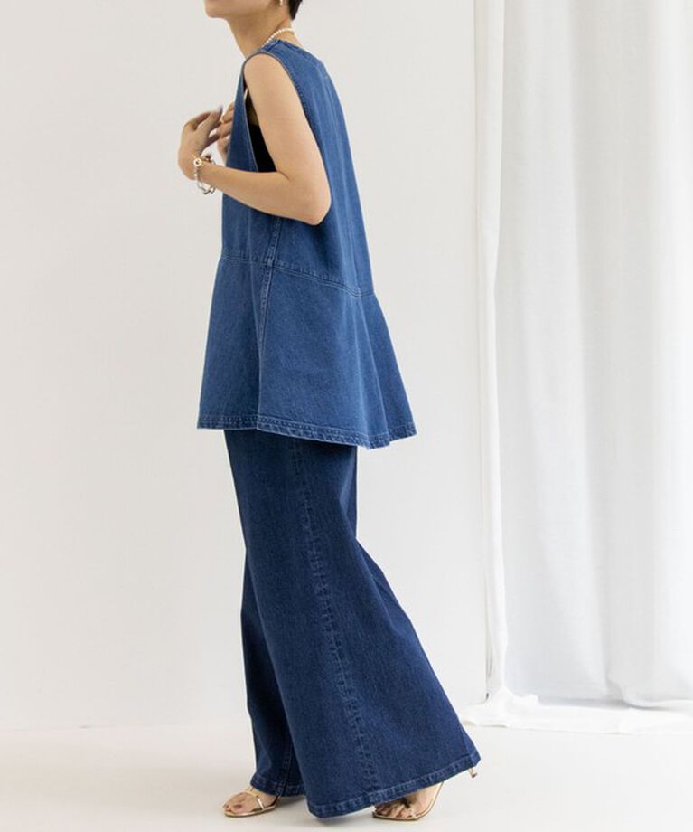 Rie Miller「【RM denim】ペプラムジレデニムブラウス」|シャツ・ブラウス|