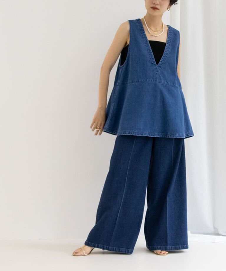 Rie Miller「【RM denim】ペプラムジレデニムブラウス」|シャツ・ブラウス|
