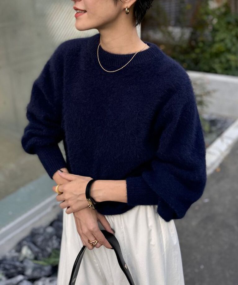 NOLLEY'S「ヘアリーモックネックプルオーバーニット」|ニット・セーター|ネイビー