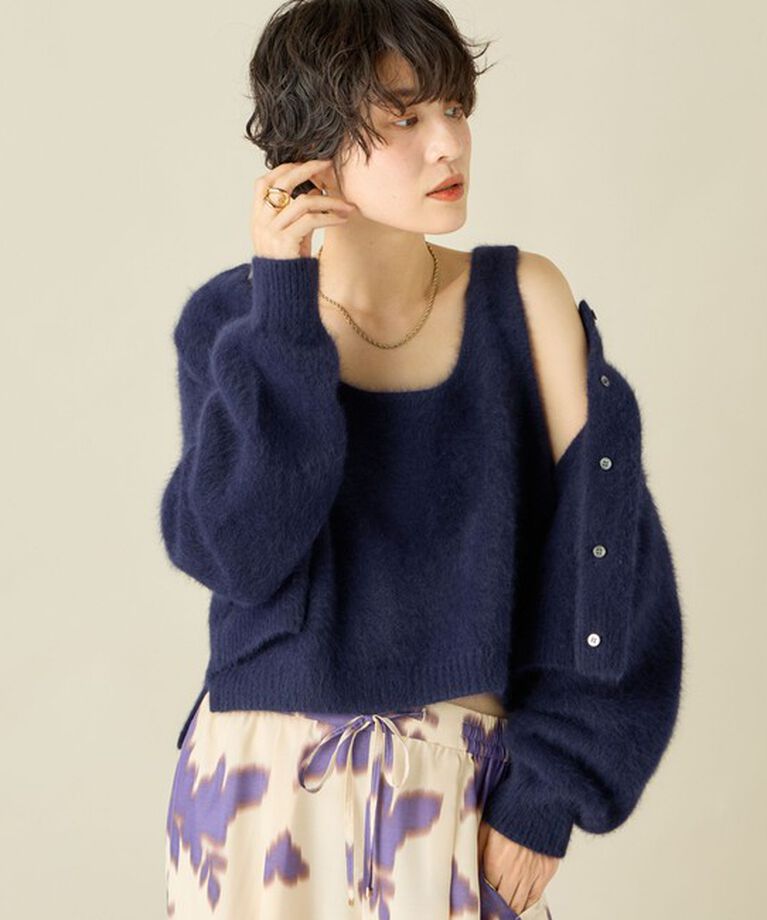 NOLLEY'S「《手洗い可能》《アンサンブル対応》プレミアムヘアリークロップドクルーネックカーディガン」|カーディガン|