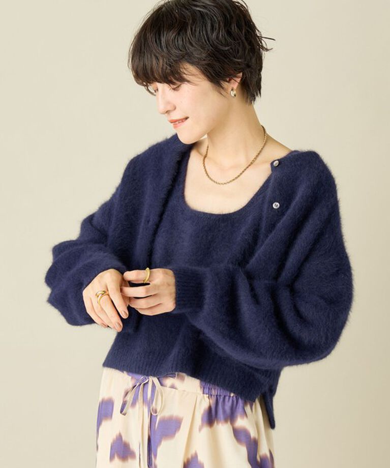 NOLLEY'S「《手洗い可能》《アンサンブル対応》プレミアムヘアリークロップドクルーネックカーディガン」|カーディガン|