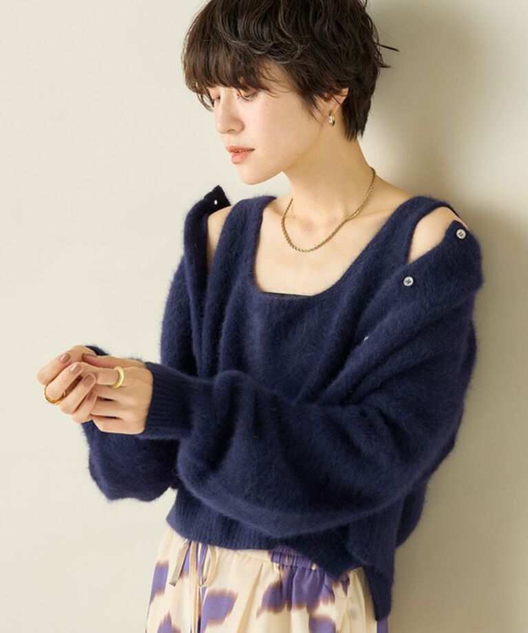 NOLLEY'S「《手洗い可能》《アンサンブル対応》プレミアムヘアリークロップドクルーネックカーディガン」|カーディガン|
