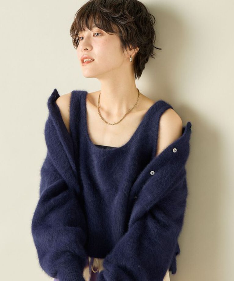 NOLLEY'S「《手洗い可能》《アンサンブル対応》プレミアムヘアリークロップドクルーネックカーディガン」|カーディガン|