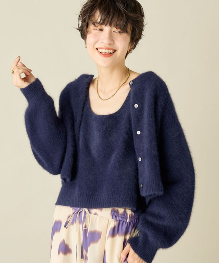 NOLLEY'S「《手洗い可能》《アンサンブル対応》プレミアムヘアリークロップドクルーネックカーディガン」|カーディガン|