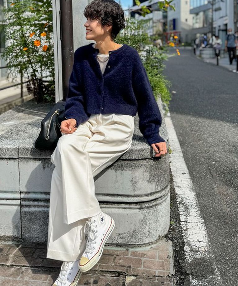 NOLLEY'S「《手洗い可能》《アンサンブル対応》プレミアムヘアリークロップドクルーネックカーディガン」|カーディガン|