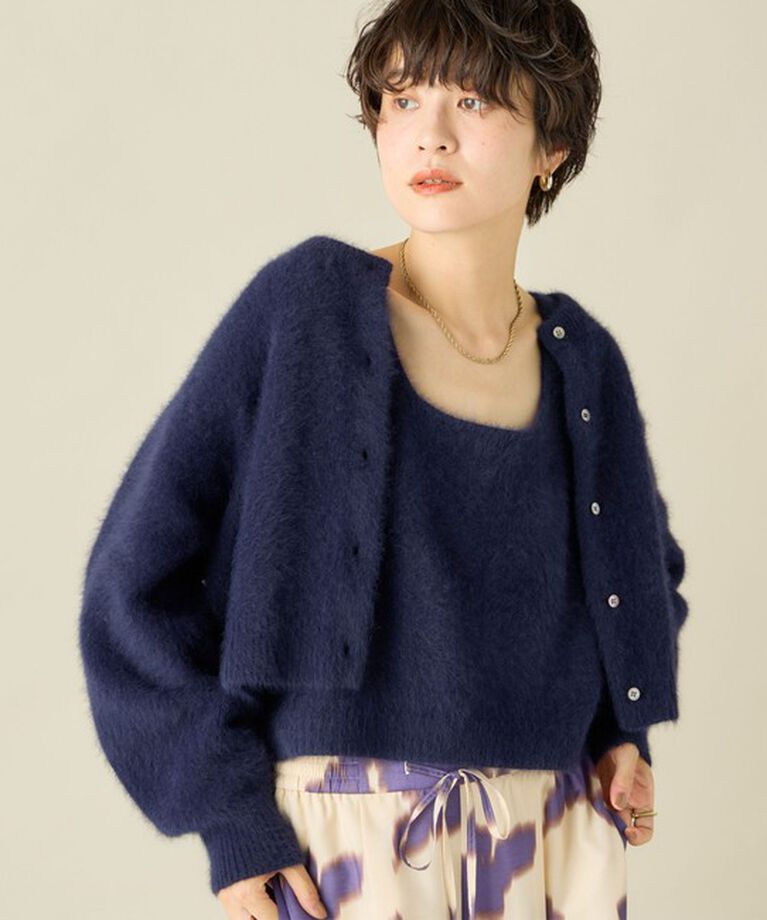NOLLEY'S「《手洗い可能》《アンサンブル対応》プレミアムヘアリークロップドクルーネックカーディガン」|カーディガン|