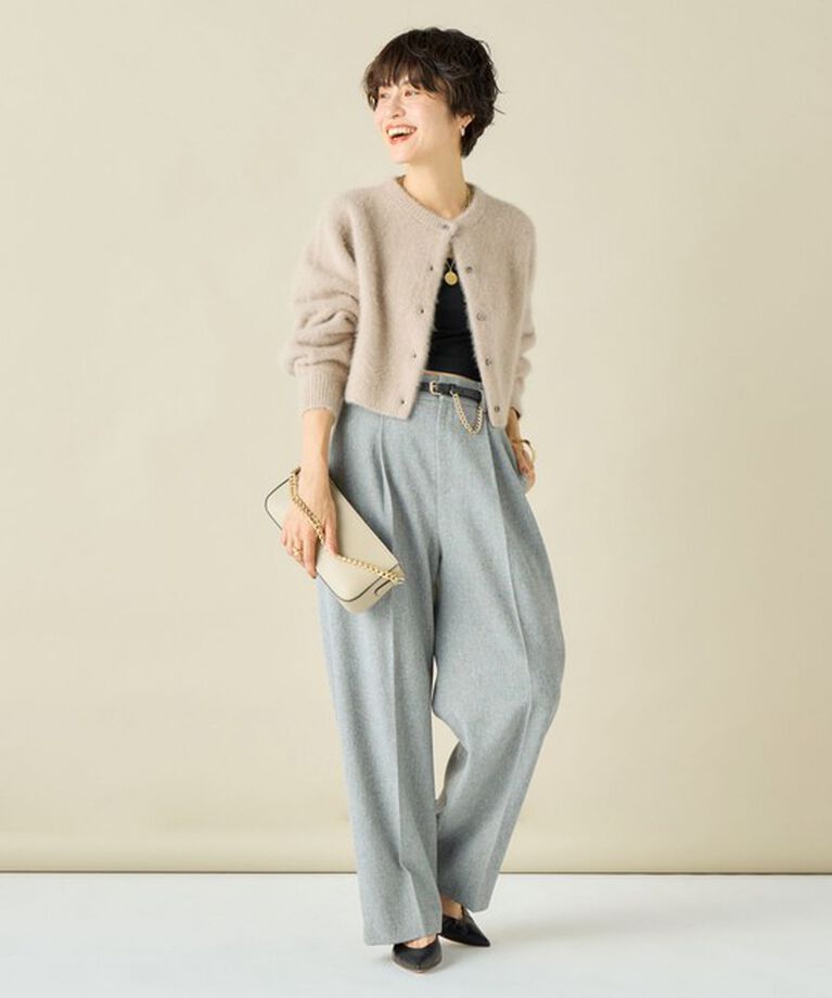 NOLLEY'S「《手洗い可能》《アンサンブル対応》プレミアムヘアリークロップドクルーネックカーディガン」|カーディガン|