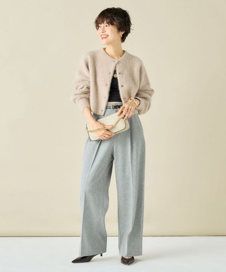 NOLLEY'S「《手洗い可能》《アンサンブル対応》プレミアムヘアリークロップドクルーネックカーディガン」|カーディガン|