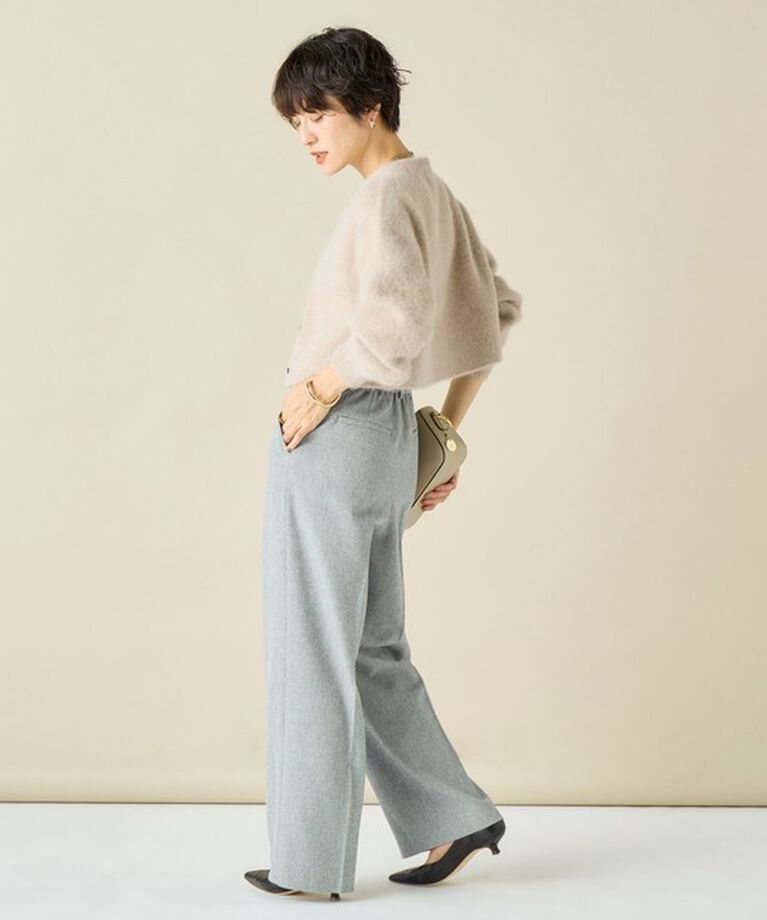 NOLLEY'S「《手洗い可能》《アンサンブル対応》プレミアムヘアリークロップドクルーネックカーディガン」|カーディガン|