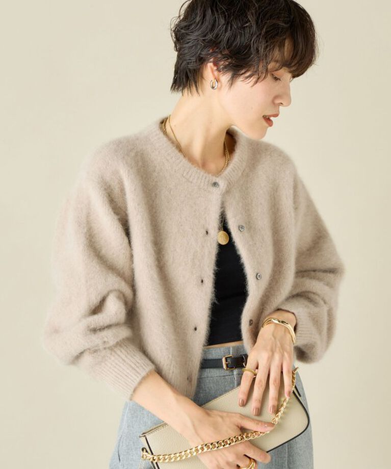 NOLLEY'S「《手洗い可能》《アンサンブル対応》プレミアムヘアリークロップドクルーネックカーディガン」|カーディガン|