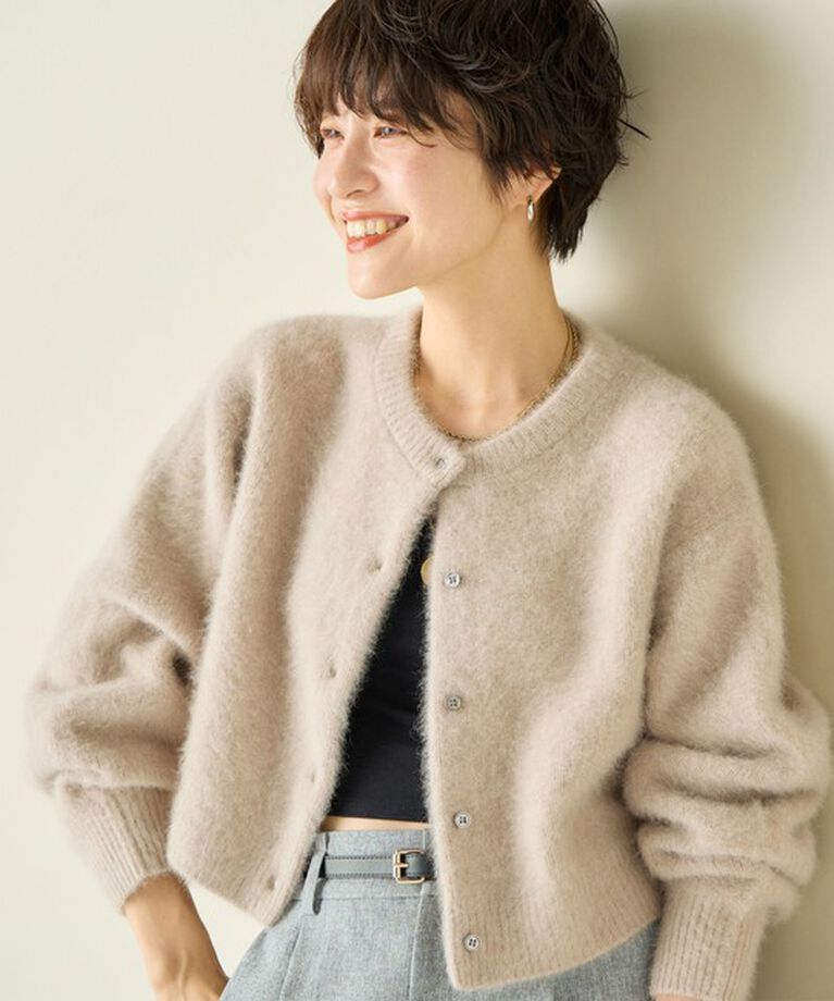 NOLLEY'S「《手洗い可能》《アンサンブル対応》プレミアムヘアリークロップドクルーネックカーディガン」|カーディガン|