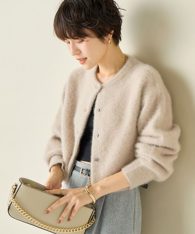 NOLLEY'S「《手洗い可能》《アンサンブル対応》プレミアムヘアリークロップドクルーネックカーディガン」|カーディガン|