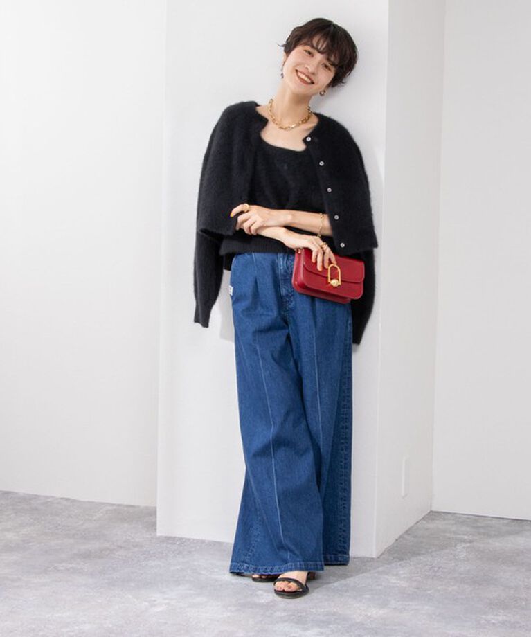 NOLLEY'S「《手洗い可能》《アンサンブル対応》プレミアムヘアリークロップドクルーネックカーディガン」|カーディガン|