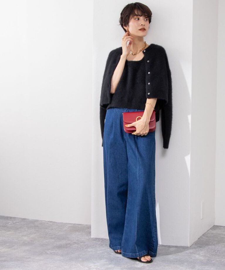 NOLLEY'S「《手洗い可能》《アンサンブル対応》プレミアムヘアリークロップドクルーネックカーディガン」|カーディガン|