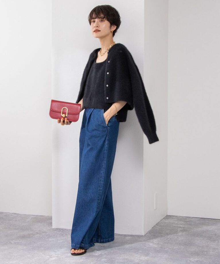 NOLLEY'S「《手洗い可能》《アンサンブル対応》プレミアムヘアリークロップドクルーネックカーディガン」|カーディガン|