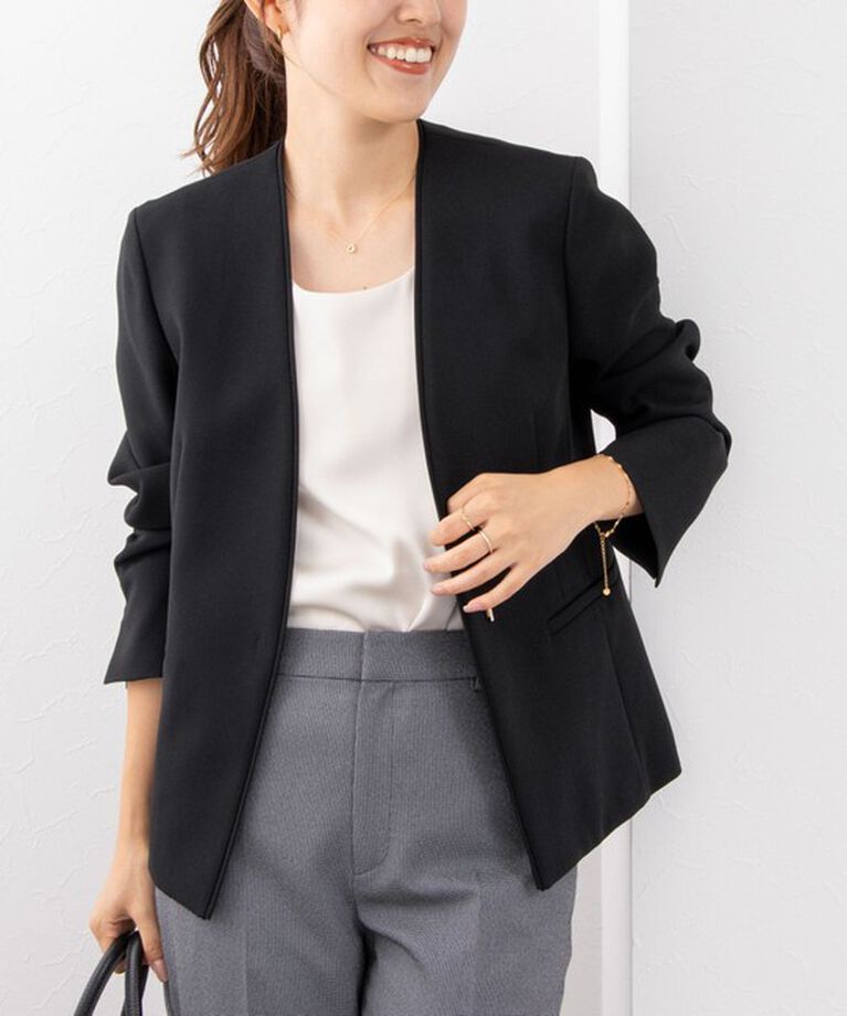 NOLLEY'S sophi「《セットアップ対応》ウォッシャブルダブルクロスノーカラージャケット」|ノーカラージャケット|ブラック