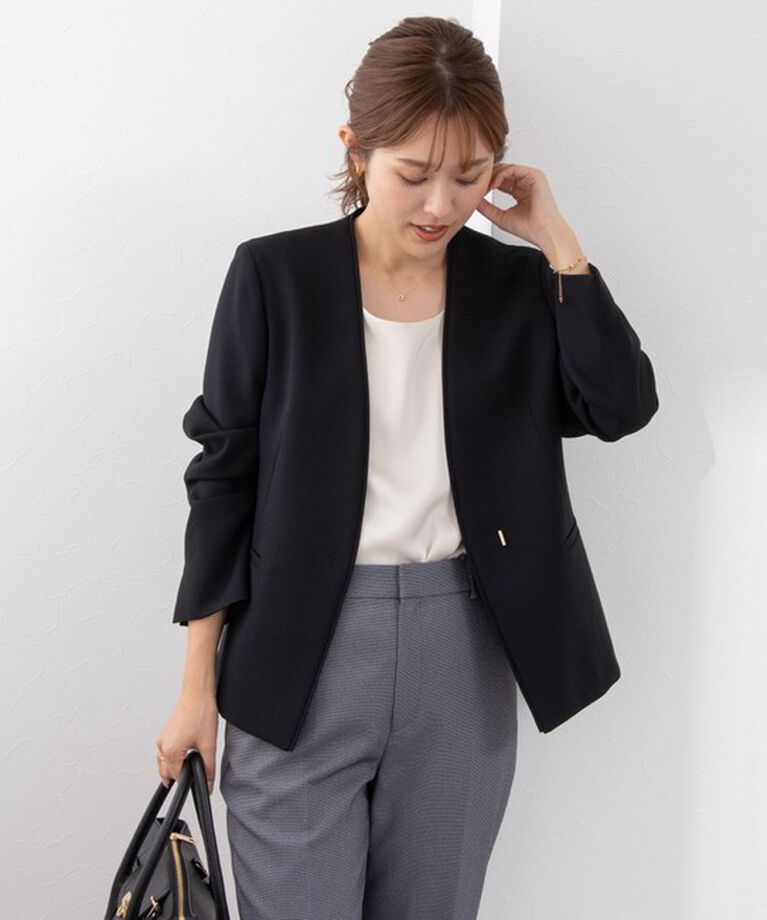 NOLLEY'S sophi「《セットアップ対応》ウォッシャブルダブルクロスノーカラージャケット」|ノーカラージャケット|