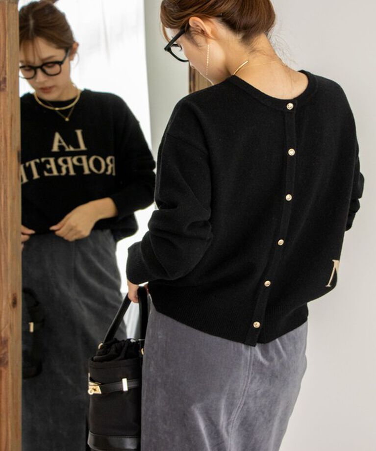 NOLLEY'S「ロゴインターシャ2WAYクルーネックカーディガン 24AW」|カーディガン|ブラック