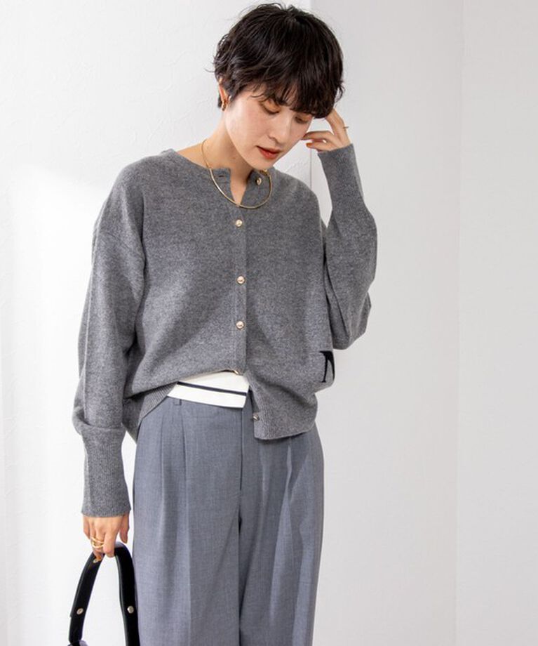 NOLLEY'S「ロゴインターシャ2WAYクルーネックカーディガン 24AW」|カーディガン|