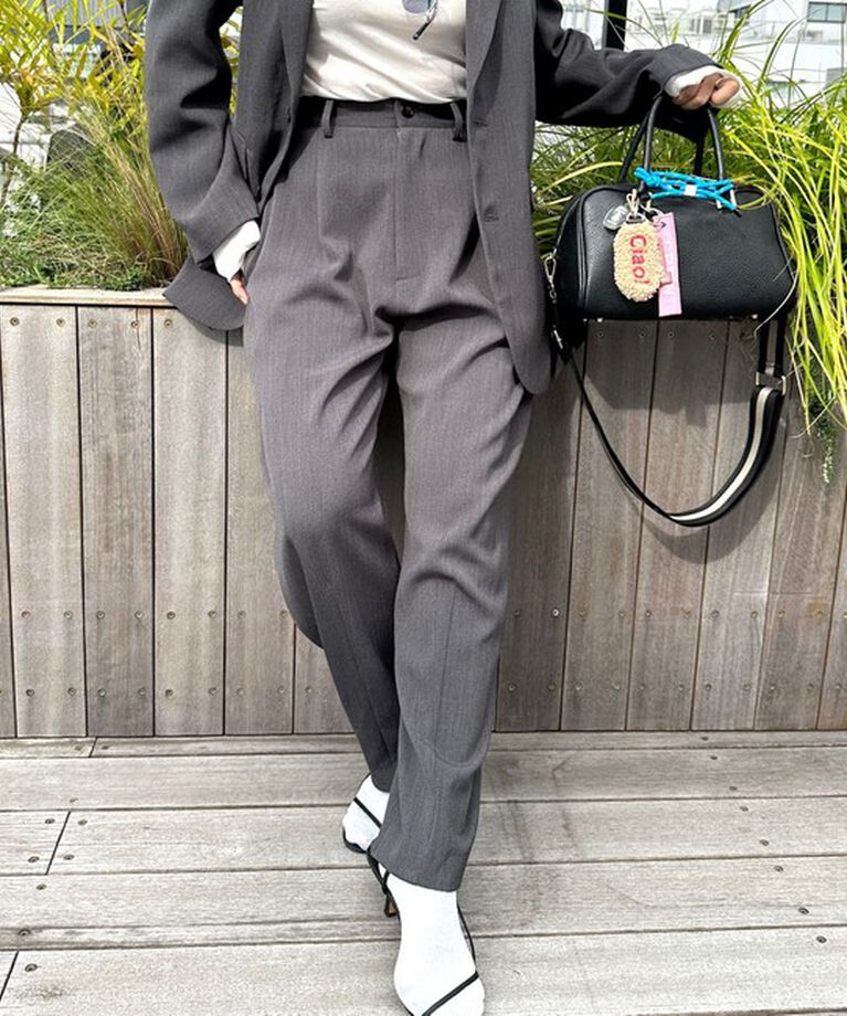 Rie Miller「《セットアップ対応》ウォッシャブルハイウエストバギーパンツ」|その他|チャコールグレー