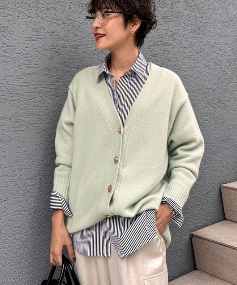 NOLLEY'S「◇【WEB限定】カシミヤブレンド長めVネックカーディガン(金ボタン) 24AW」|カーディガン|ミントグリーン