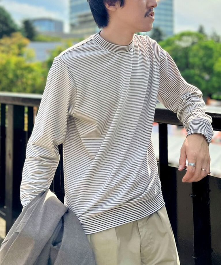 NOLLEY'S goodman「《ビジカジ対応》セミシルケットスムース ボーダードレスT長袖 24AW」|Tシャツ・カットソー|