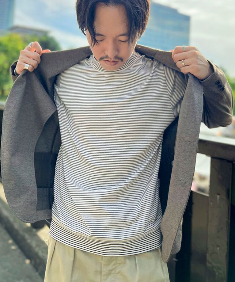 NOLLEY'S goodman「《ビジカジ対応》セミシルケットスムース ボーダードレスT長袖 24AW」|Tシャツ・カットソー|