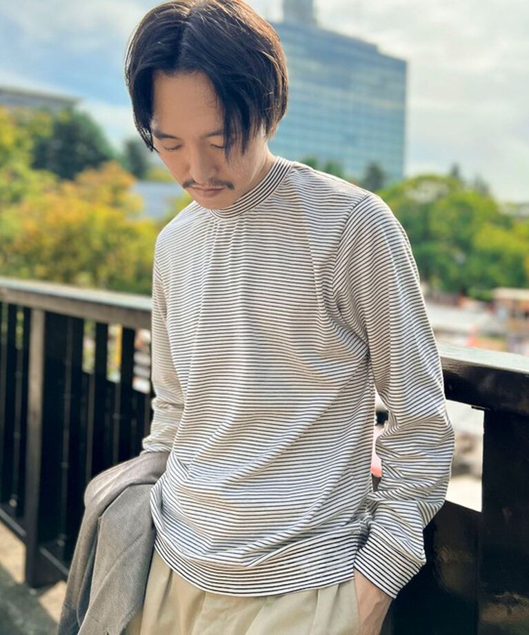 NOLLEY'S goodman「《ビジカジ対応》セミシルケットスムース ボーダードレスT長袖 24AW」|Tシャツ・カットソー|
